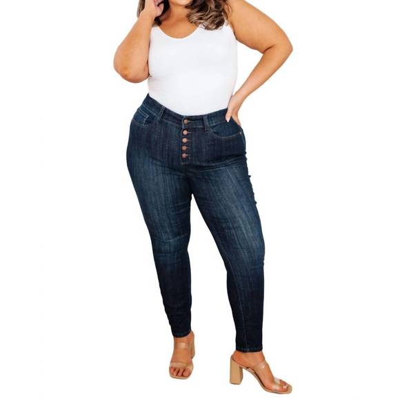 NEW JUDY BLUE high waist hand sanded resin skinny jeans in indigo - Picture 1 of 5